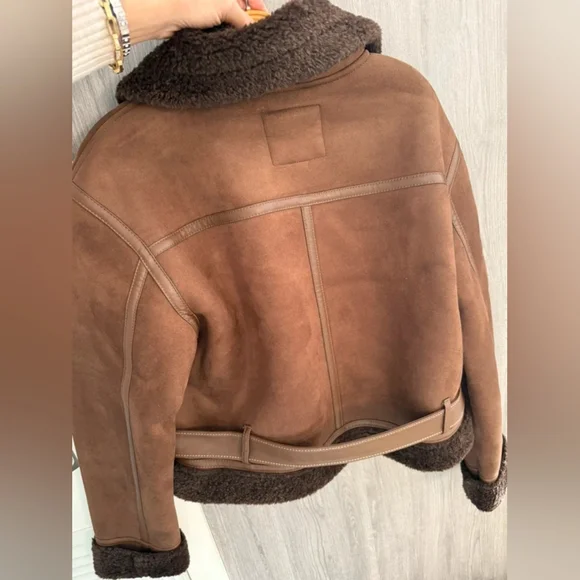 Brown Shearling Aviator Jacket - Picture 4 of 5